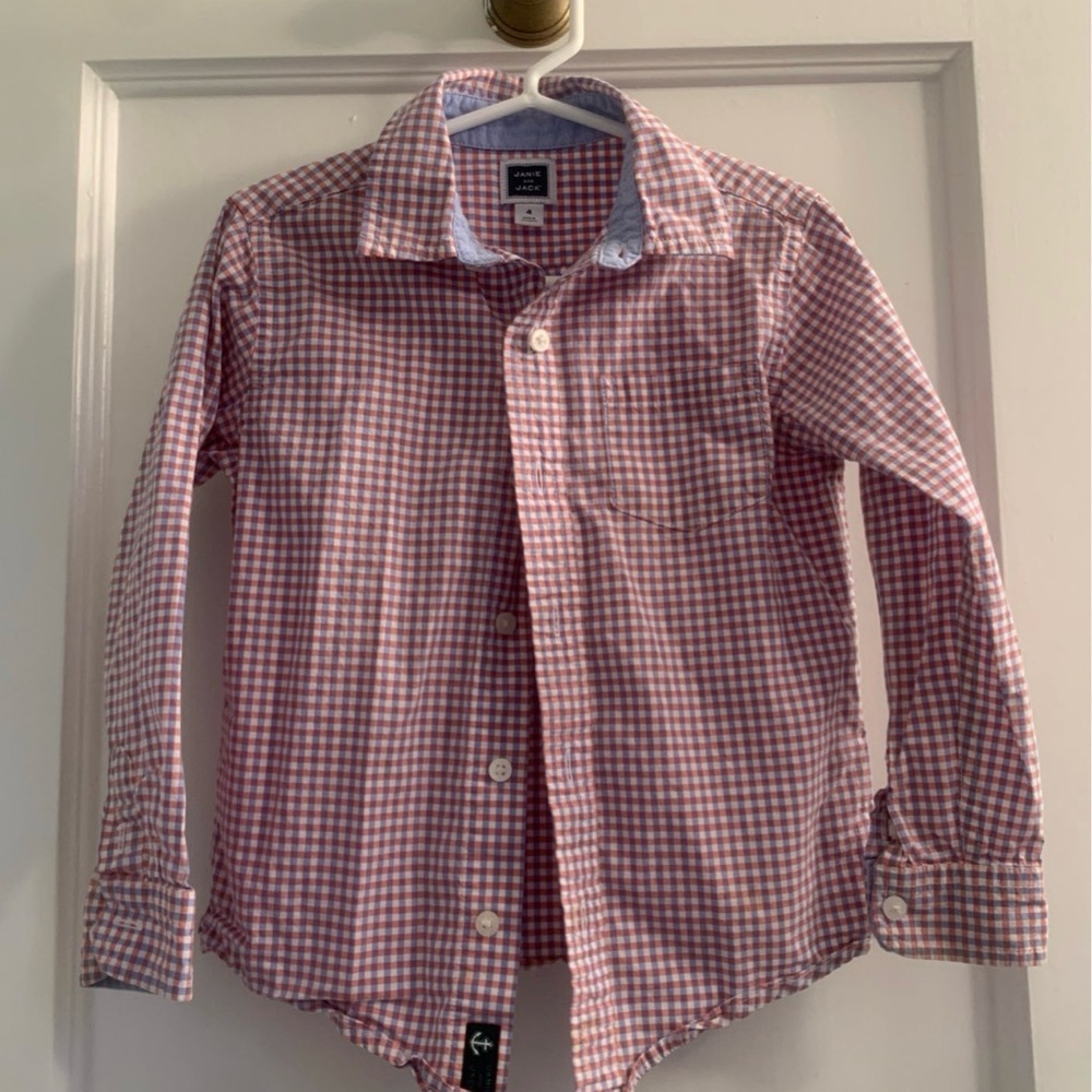 Janie and Jack Red and White Gingham Button Down Shirt